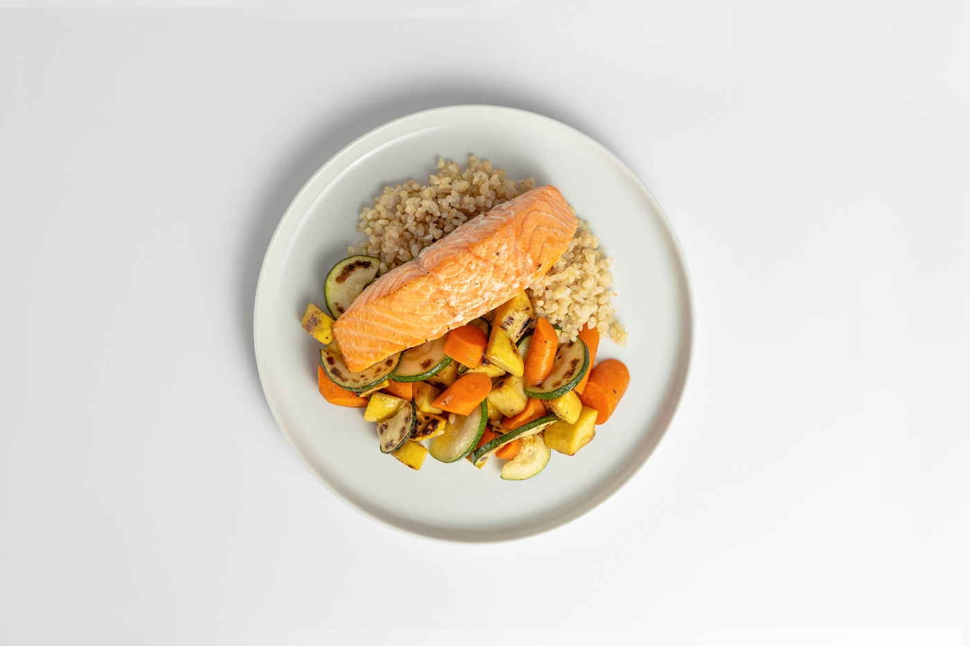 Salmon, Brown Rice, Mixed Vegetables Meal Product Image