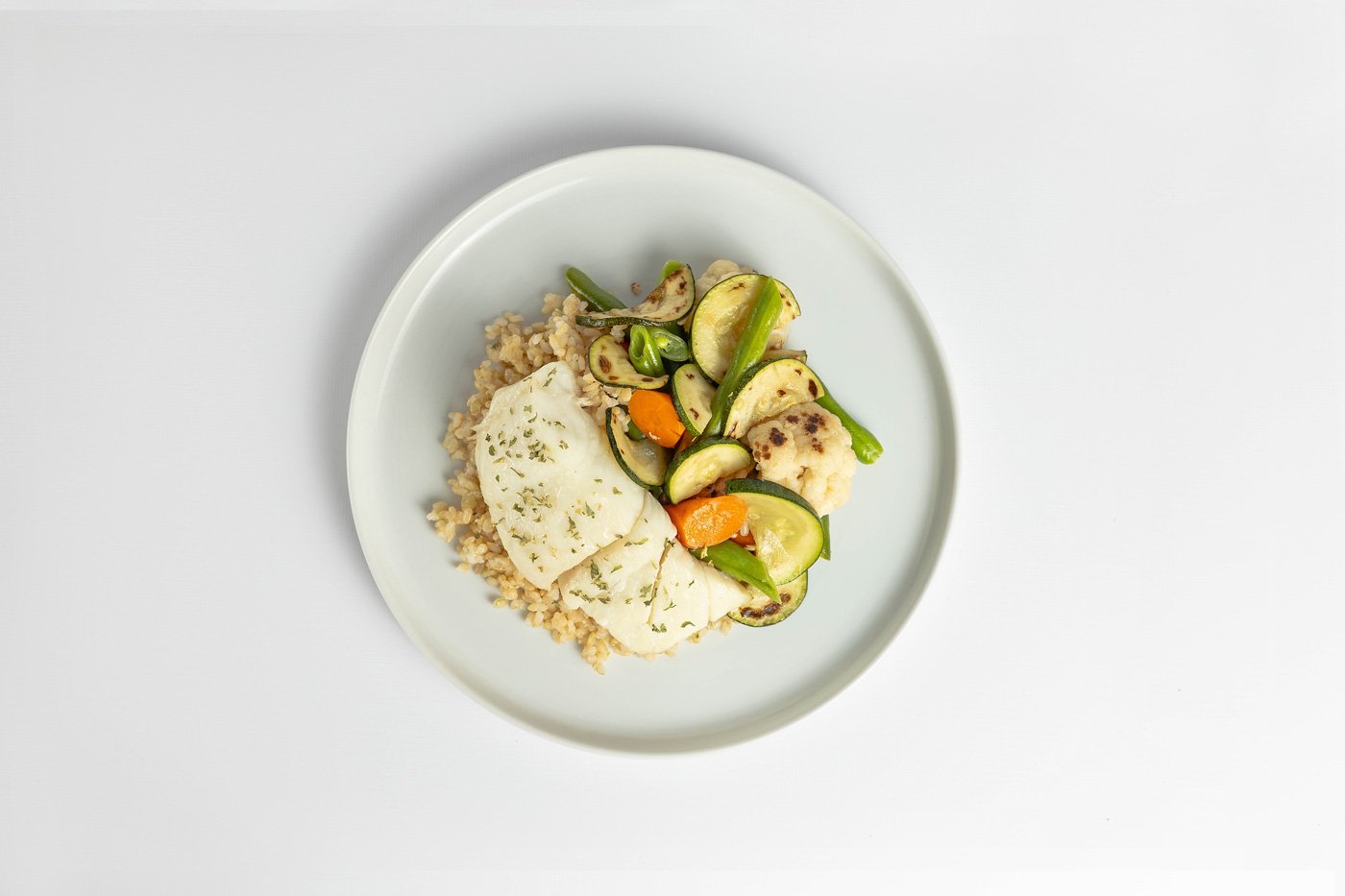 Basa, Brown Rice, Mixed Vegetables Meal Product Image